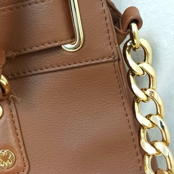 Emma Fox Leather Designer Purse  BROWN w GOLD Chain Strap Fancy Business $200 - Picture 9 of 16
